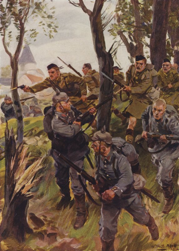Seaforth Highlanders düşmanı bozguna uğratıyor (renkli taş) by W.R.S. (after) Stott