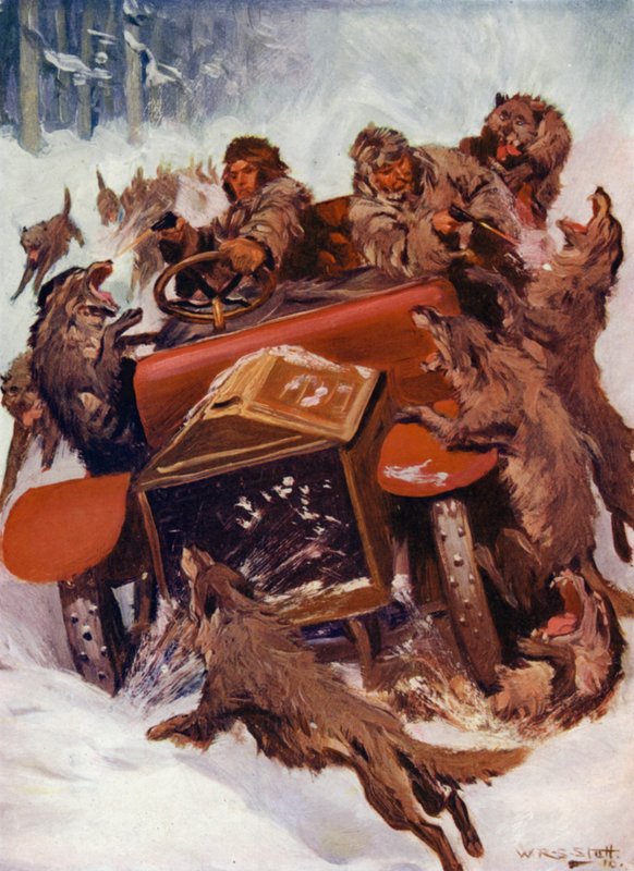 "Vahşi yaratıklar arabayı aşmış gibiydi" (renkli taş) by W.R.S. (after) Stott