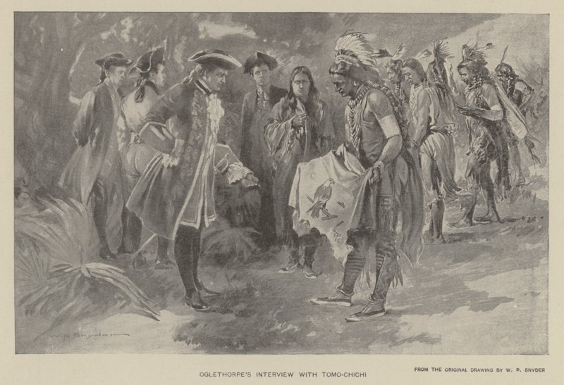 Oglethorpe'un Tomochichi (lito) ile röportajı by W. P. Snyder