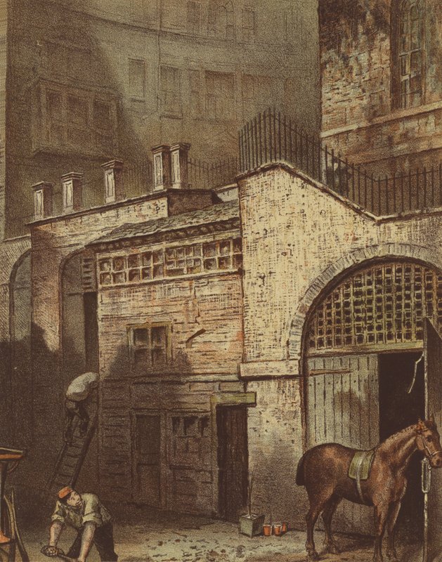 Buildings and Stairs, bottom of Salisbury Street, Adelphi, Strand (chromolitho) by Waldo Sargeant