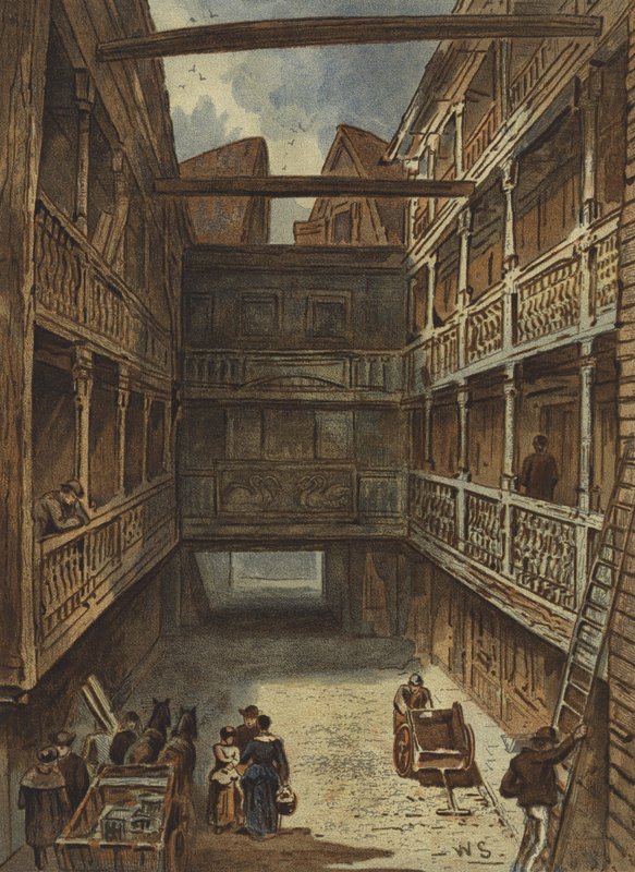 The Four Swans Inn, Bishopsgate (chromolitho) by Waldo Sargeant