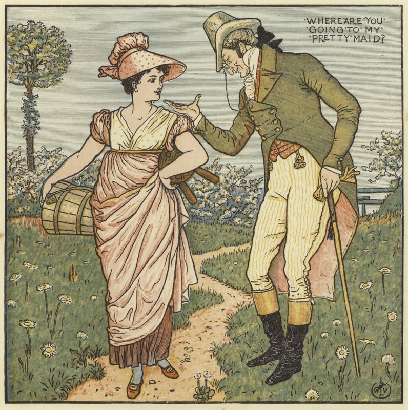 Nereye gidiyorsun güzel hizmetçim by Walter Crane