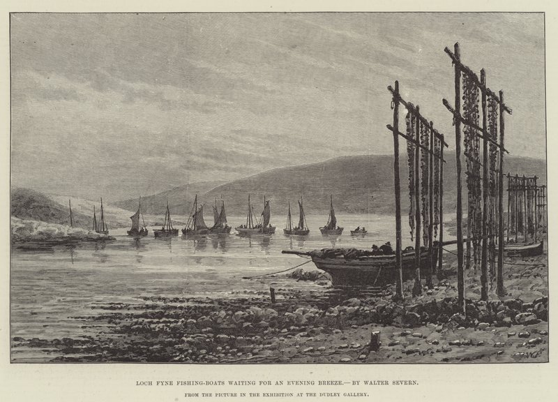 Bir Akşam Esintisini Bekleyen Loch Fyne Balıkçı Tekneleri by Walter Severn