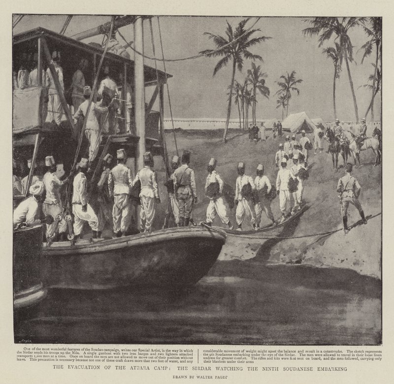 Atbara Kampının Tahliyesi, Sirdar Dokuzuncu Sudanlıların gemiye binişini izliyor by Walter Stanley Paget