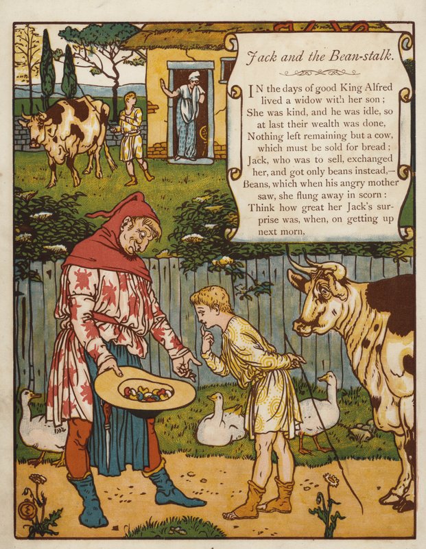 ಜ್ಯಾಕ್ ಮತ್ತು ಬೀನ್-ಕಾಂಡ (ಬಣ್ಣ ಲಿಥೋ) ಟರ್ಕ್ by Walter Crane