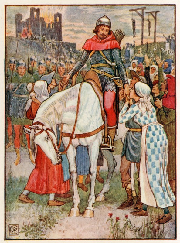 Robin Hood köylüler tarafından teşekkür edildi by Walter Crane