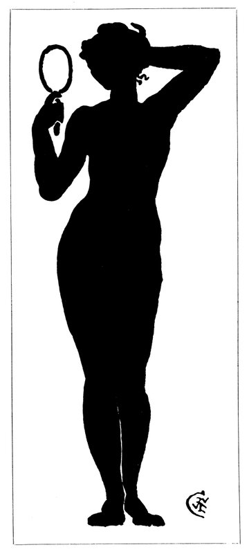 Bir ayna tutan çıplak kadın silüeti (litho) by Walter Crane