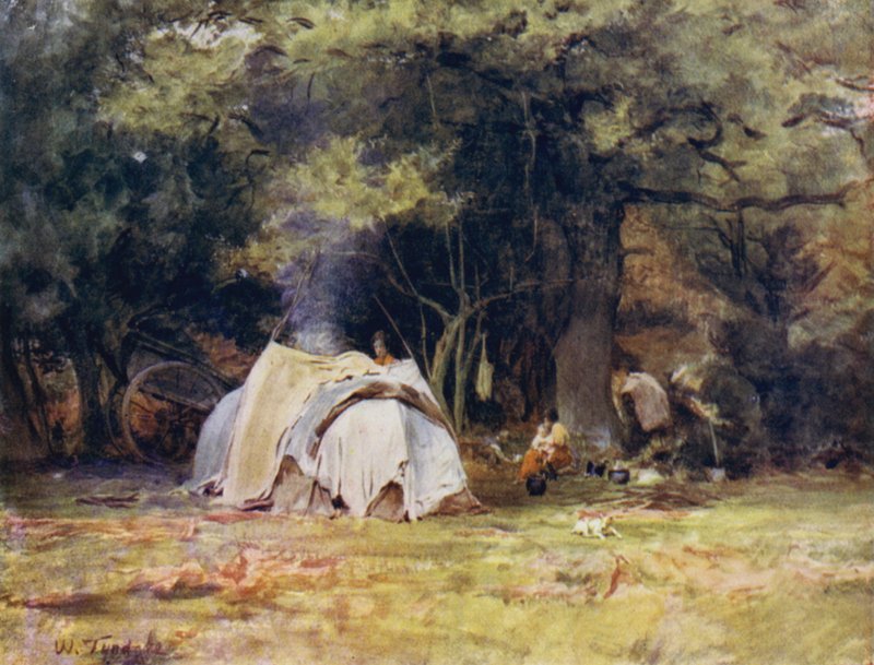 Yeni Orman: Lyndhurst ve Minstead arasındaki Kennels yakınlarındaki Çingene Kampı (renkli taş) by Walter Frederick Roofe Tyndale