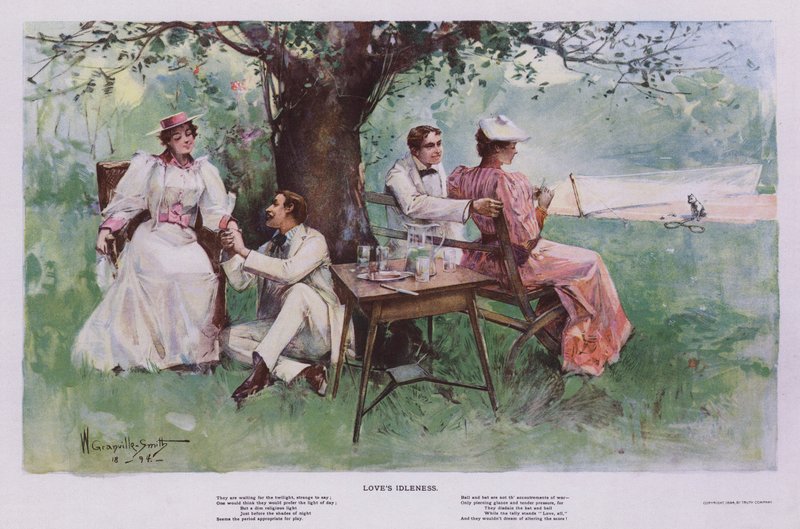 Aşkın Tembelliği: bir bahçede bir ağacın altında gölgede dinlenen iki çift (renkli taş) by Walter Granville Smith