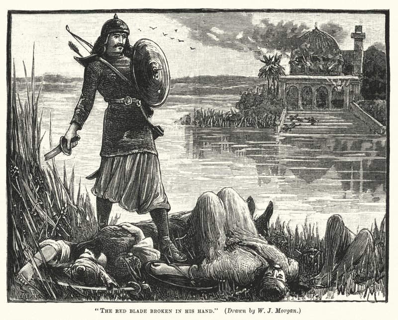 Elinde kırık kırmızı bıçak (gravür) by Walter Jenks Morgan