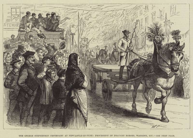 Newcastle-on-Tyne'deki George Stephenson Yüzüncü Yılı, Taslak Atlar, Vagonlar, vb. by Walter Paget