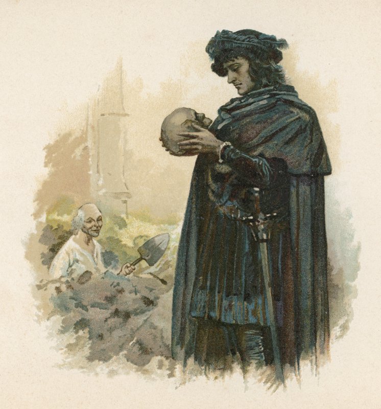 Hamlet with the skull of Yorick (chromolitho) by Walter Stanley Paget