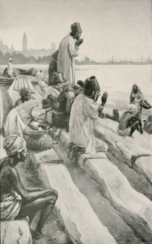 Parsis Worshipping the Rising Sun on the Beach at Bombay  by Walter Stanley Paget
