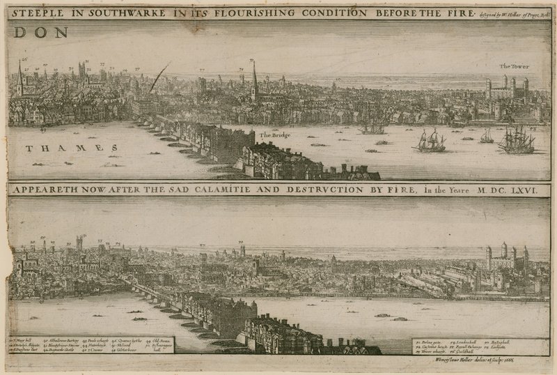Londra, Büyük Yangından Önce ve Sonra by Wenceslaus Hollar