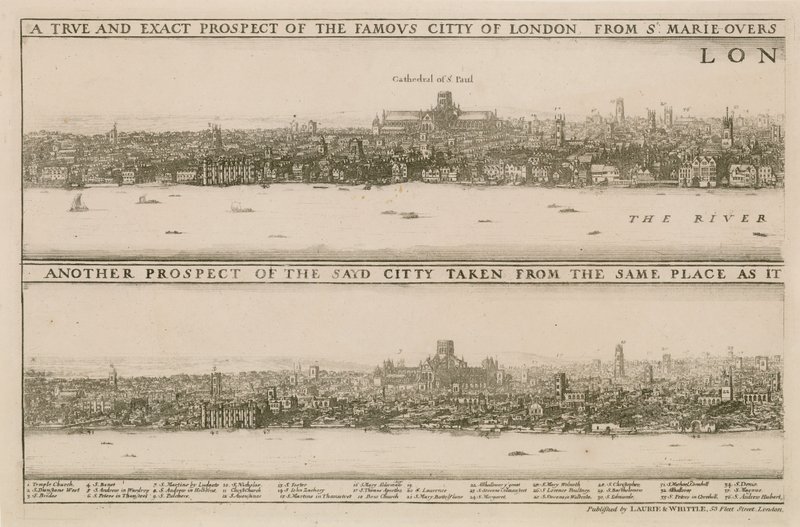 Londra, Büyük Yangından Önce ve Sonra by Wenceslaus Hollar