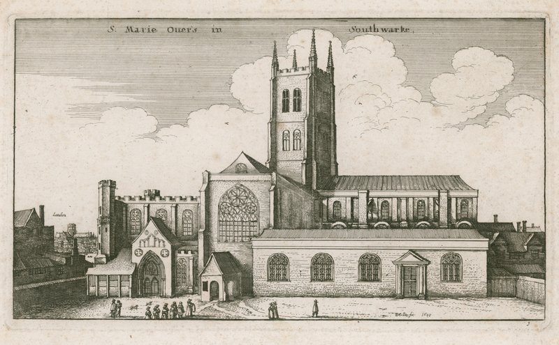 St Mary Overies, Southwark, Londra; 1647 tarihli çizim by Wenceslaus Hollar
