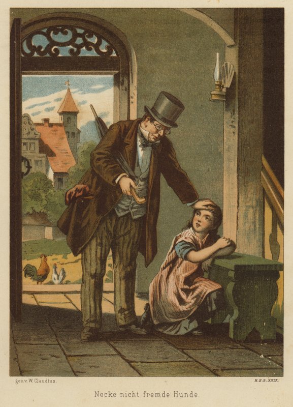Bir köpeğe sataşmanın sonuçlarına katlanan kızını teselli eden baba (renkli taş) by Wilhelm Ludwig Heinrich Claudius