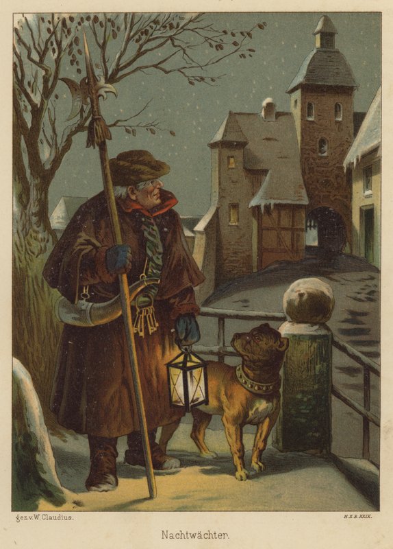 Nightwatchman (renkli taş) by Wilhelm Ludwig Heinrich Claudius
