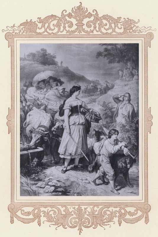 Dorothea ve Göçmenler, Hermann ve Dorothea (lito) by Wilhelm von (after) Kaulbach