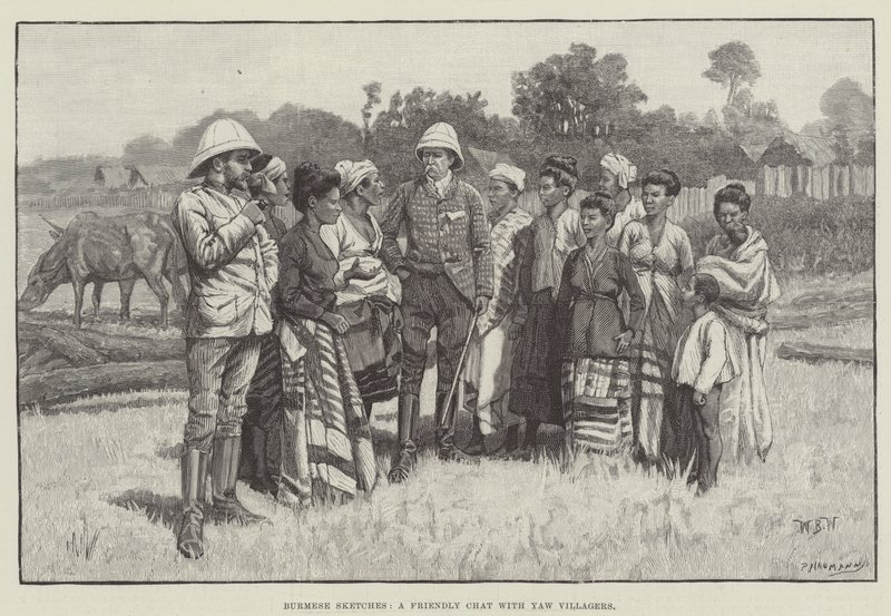 Burmese Sketches, a Friendly Chat with Yaw Villagers  by William Barnes Wollen