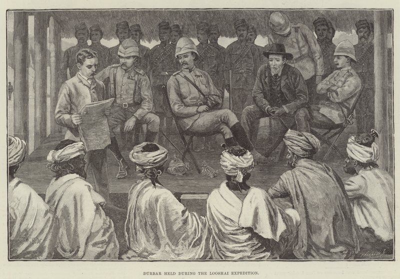 Looshai Seferi sırasında düzenlenen Durbar by William Barnes Wollen