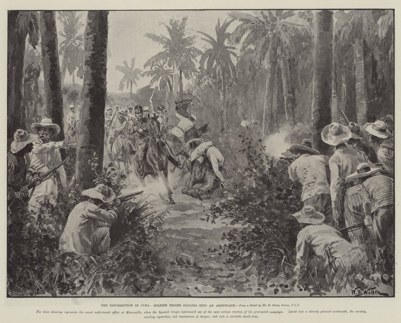 Küba'daki Ayaklanma, İspanyol Birliklerinin Ambuscade'e Düşmesi by William Barnes Wollen