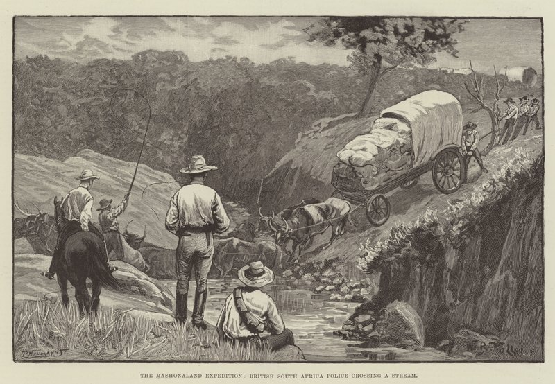 Mashonaland Expedition, İngiliz Güney Afrika Polisi bir dereyi geçiyor by William Barnes Wollen