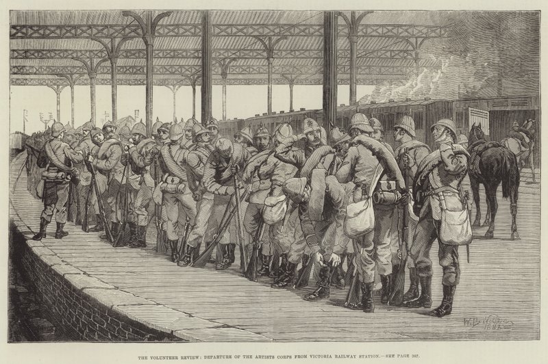 Gönüllü İnceleme, Sanatçılar Birliğinin Victoria Tren İstasyonundan Ayrılışı by William Barnes Wollen