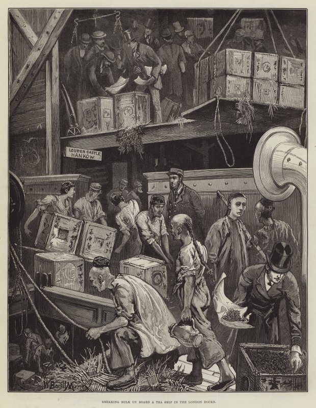 Londra Rıhtımlarında Bir Çay Gemisinde Toplu Kırma by William Bazett Murray