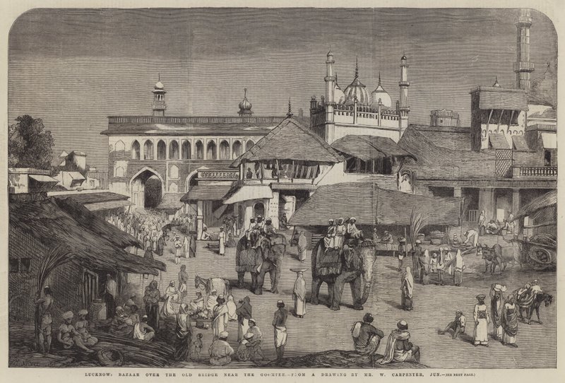 Lucknow, Goomtee yakınlarındaki Eski Köprü üzerinde Çarşı by William Carpenter