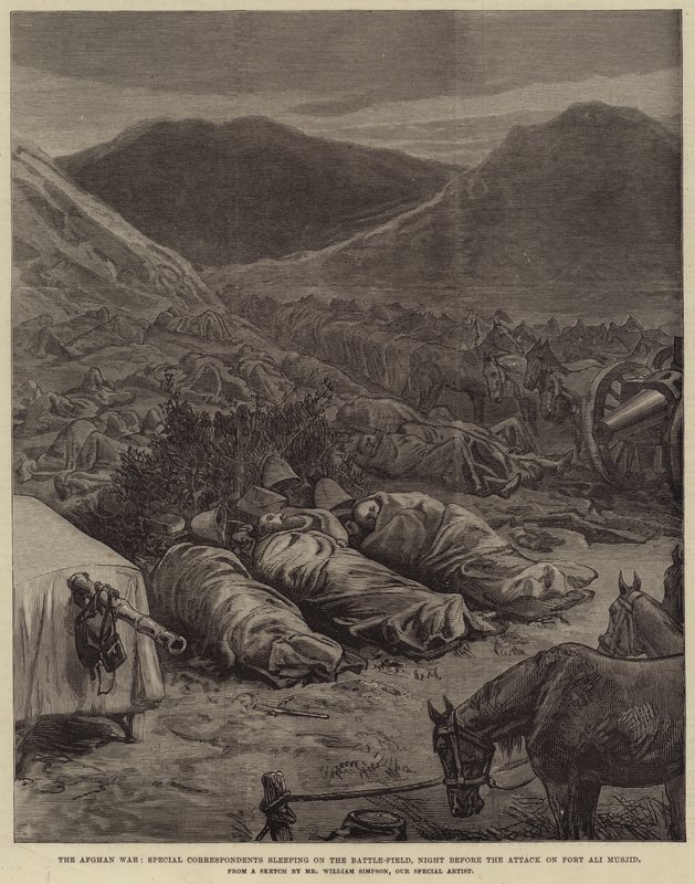 Afgan Savaşı, Savaş Alanında Uyuyan Özel Muhabirler, Ali Musjid Kalesi'ne Saldırıdan Bir Gece Öncesi by William Crimea Simpson