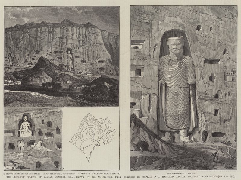 The Rock-Cut Statues of Bamian, Central Asia  by William Crimea Simpson