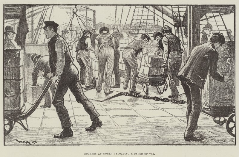 Dockers İş Başında, Bir Kargo Çayını Boşaltıyor by William Douglas Almond