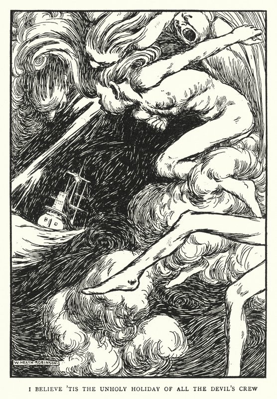 "Bütün şeytanın mürettebatının kutsal olmayan tatili olduğuna inanıyorum. by William Heath Robinson