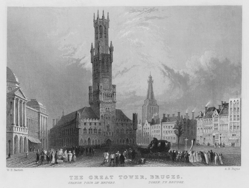Büyük Kule, Brugge by William Henry Bartlett