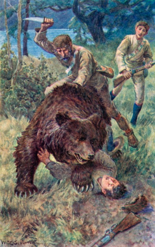 Yaşlı Jake, ayının üzerine atladı, keskin bıçağını eve sürdü. by William Henry Charles Groome