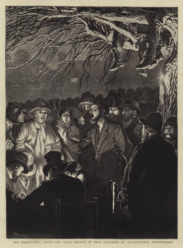Tarım Grevi, Çiftlik İşçilerinin Wellesbourne, Warwickshire'daki Gece Toplantısı by William III Bromley