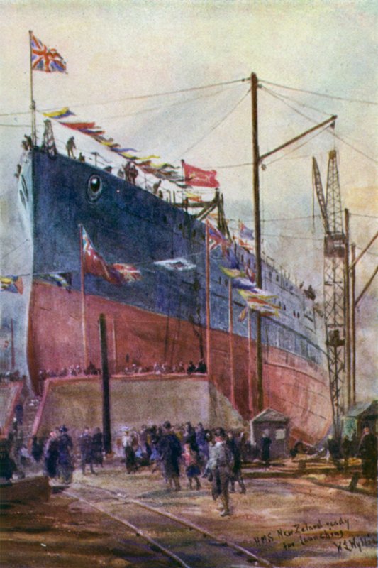 Savaş kruvazörü "Yeni Zelanda" stoklarda, 1912 by William Lionel Wyllie