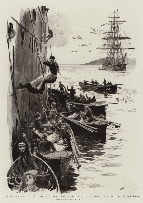 Eski Dünyadan Yeniye, Bumboat Kadınlar Queenstown'da Gemiye Geliyor by William Lionel Wyllie