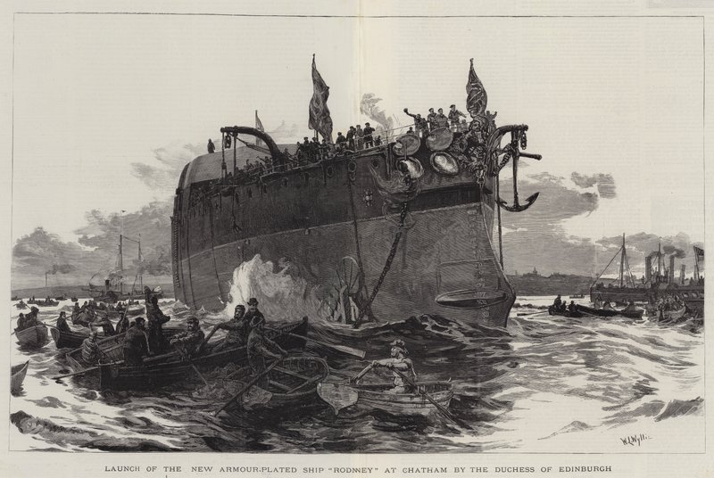 Launch of the New Armour-Plated Ship Rodney at Chatham by the Duchess of Edinburgh  by William Lionel Wyllie