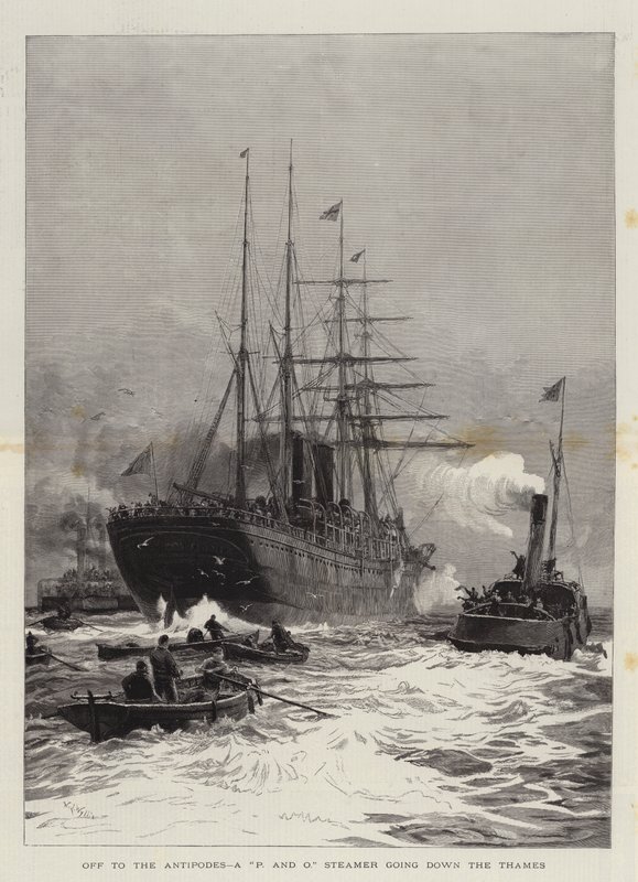 Off to the Antipodes, a P and O Steamer going down the Thames  by William Lionel Wyllie