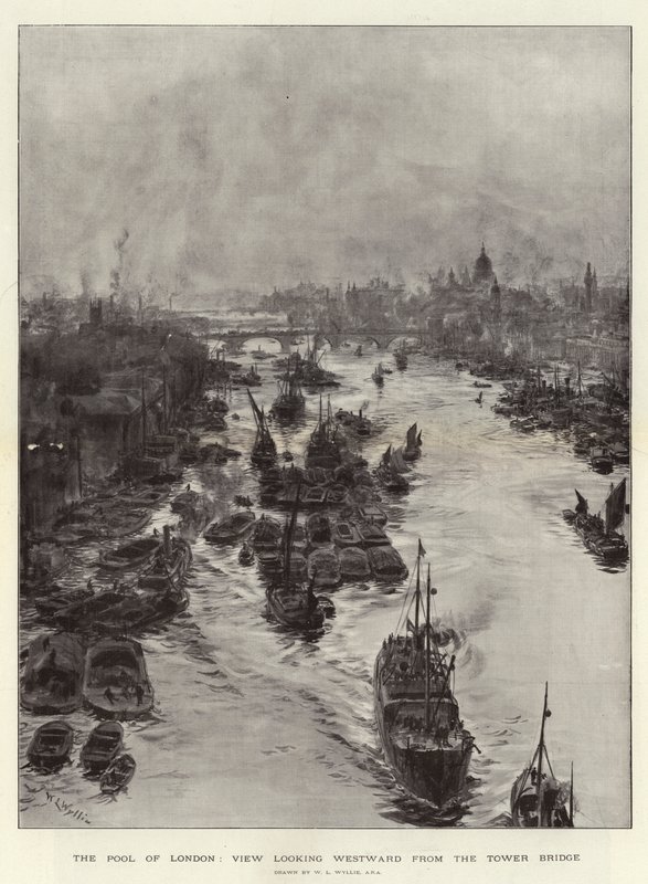 The Pool of London, View looking Westward from the Tower Bridge  by William Lionel Wyllie