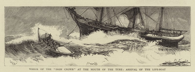 Tyne Ağzındaki Demir Tacın Enkazı, Cankurtaran Teknesinin Varışı by William Lionel Wyllie