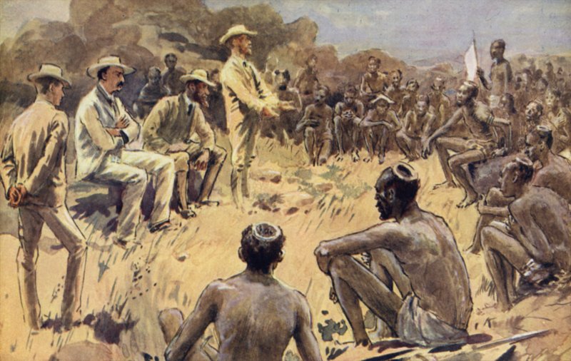 Cecil Rhodes, Matabele şefleriyle konseyde by William Rainey