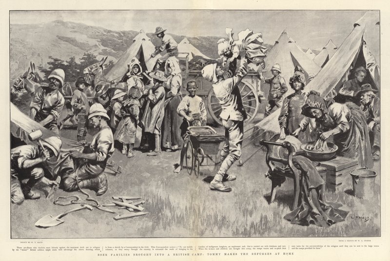 Bir İngiliz Kampına getirilen Boer Aileleri, Tommy Mültecileri Evde Yapıyor by William T. Maud
