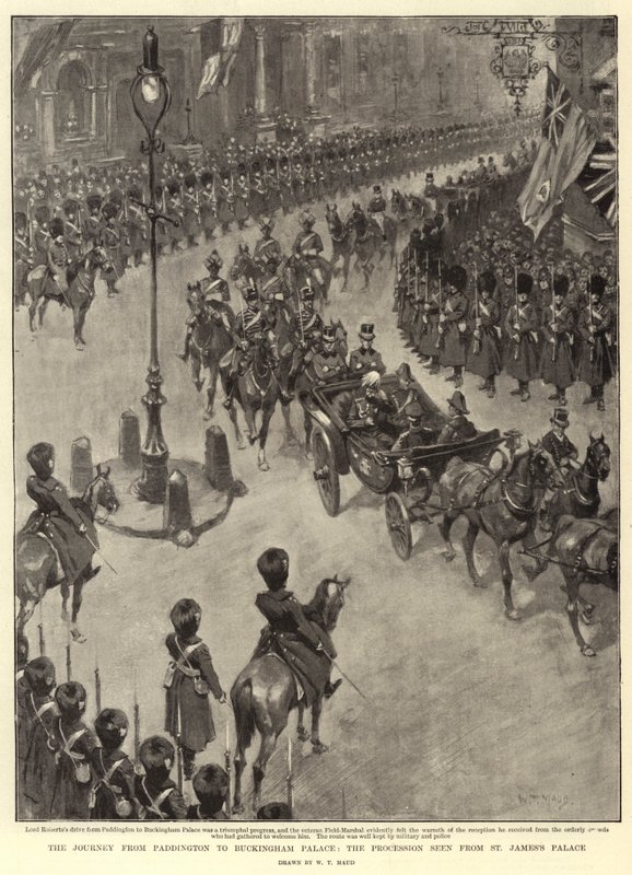 Paddington'dan Buckingham Sarayı'na Yolculuk, St James Sarayı'ndan görülen alayı by William T. Maud