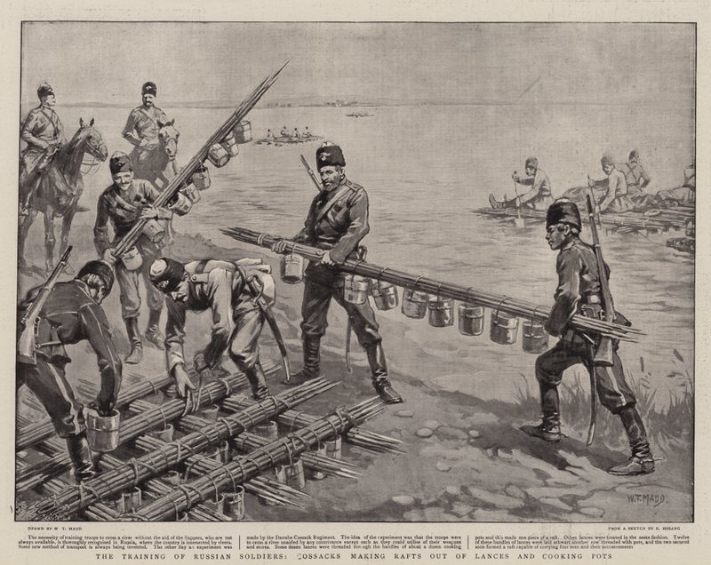 Rus Askerlerinin Eğitimi, Kazaklar Mızraklardan ve Tencerelerden Sal Yapan Kazaklar by William T. Maud