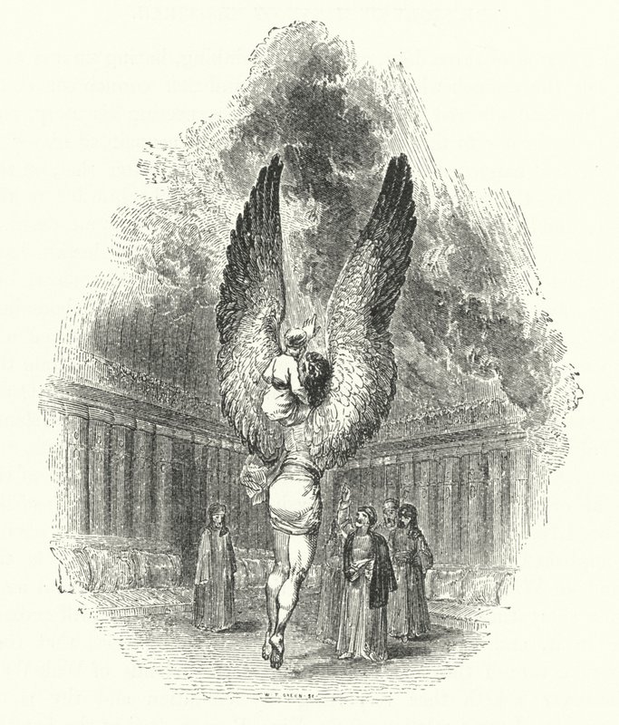'Efreet Dahnash'ın Omuzlarında Hasan (gravür) by William (after) Harvey