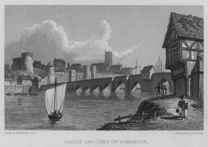 Limerick Kalesi ve Şehri (gravür) by William (after) Westall