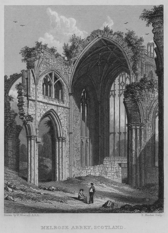 Melrose Manastırı, İskoçya (gravür) by William (after) Westall